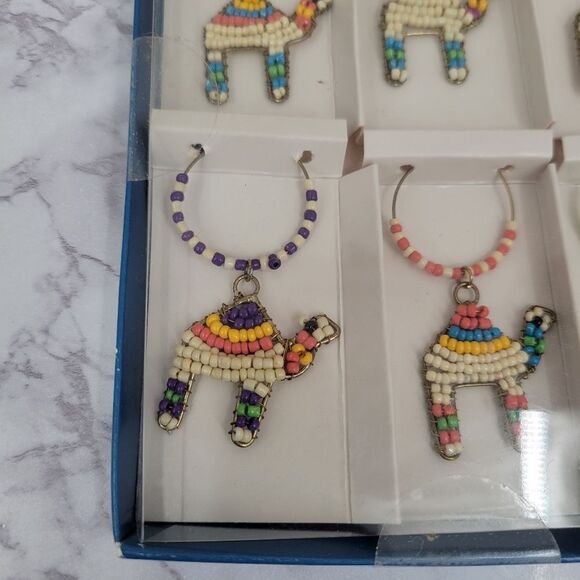 Peir 1 Vintage Beaded Camel Wine Drink Charms Set of 6 NEW - Picture 2 of 6